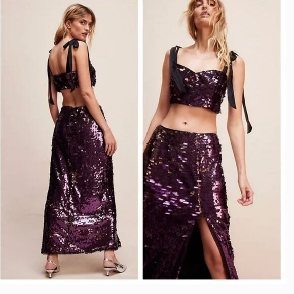 NWT Star Bright Sequin Two-Piece Crop Top & Midi Skirt 2Pcs Set - Picture 1 of 12